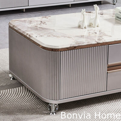 ชุดโต๊ะกลางห้องนั่งเล่นหรูหราทันสมัยทำจากไม้ เฟอร์นิเจอร์บ้าน โต๊ะวางทีวีขนาดใหญ่พร้อมที่เก็บของ หินอ่อน สเลท และชุดโต๊ะกาแฟ