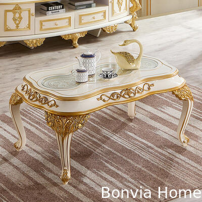 สไตล์ยุโรป ทองคํา Royal Luxury Coffee Table Set เฟอร์นิเจอร์บ้าน ฝรั่งเศส คลาสสิค ห้องนั่งเล่นไม้ขนาดใหญ่ ศูนย์กลาง โต๊ะกาแฟ