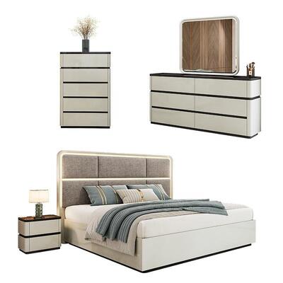 Chambre a Coucher ชุดห้องนอนหรูหราที่สมบูรณ์แบบหัวเตียงพร้อมไฟเตียงขนาดคิงไซส์โครงไม้คู่ชุดเฟอร์นิเจอร์ห้องนอนที่ทันสมัย