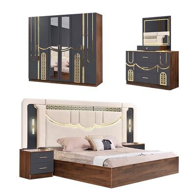 2026 สไตล์ตุรกี ห้องนอนหรูหรา เซ็ต king Size Bed Suite ห้องพักหลัก กรอบไม้ ราคาถูก ขายปลีก เซ็ตเฟอร์นิเจอร์ห้องนอนที่ทันสมัย