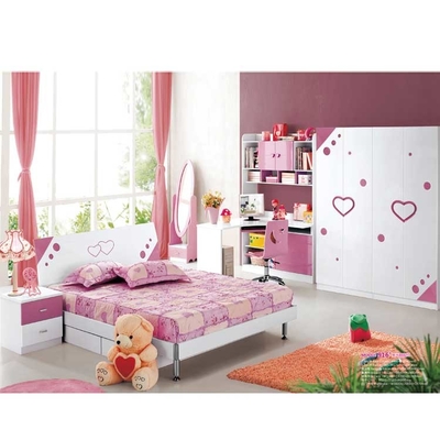 ชุดเฟอร์นิเจอร์ห้องนอนเด็กผู้หญิง MDF Pink Solid Wood CBM 0.32