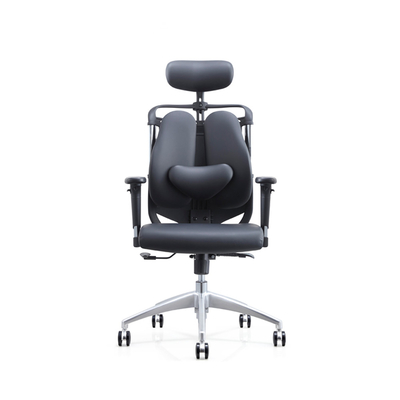 3D Back Office เก้าอี้หนัง Ergonomic หมุนปรับได้พร้อมที่วางเท้า Saddle