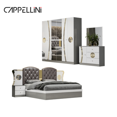 แบบเรียบง่าย โมเดิร์น ดับเบิ้ล คิงไซส์ ห้องนอนหนัง ห้องพักบ้านหรูหรา Queen Wooden Mdf ชุดเฟอร์นิเจอร์ห้องนอนเต็ม