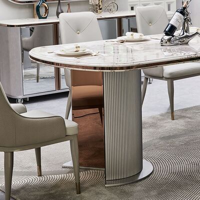 เซตห้องอาหารไม้หรูครบครัน 6 ที่นั่ง เฟอร์นิเจอร์บ้าน หรูหรา ไม้ใหญ่ โต๊ะอาหารมาร์บอร์มโมเดิร์น 4 เก้าอี้