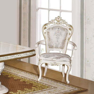 ชุดโต๊ะอาหารไม้คลาสสิกโบราณสีขาว 6 ที่นั่ง เก้าอี้ ชุดโต๊ะอาหารขนาดใหญ่สไตล์ยุโรป ไม้หรูหรา เฟอร์นิเจอร์ชุดห้องอาหาร