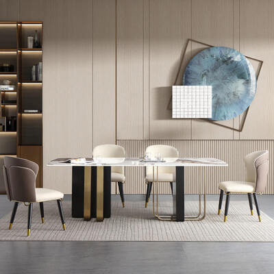 โปรแกรมโมเดิร์น โต๊ะอาหารและเก้าอี้โลหะราชดําเนินการ 6 ที่นั่ง เฟอร์นิเจอร์บ้าน ห้องอาหาร โต๊ะอาหารมาร์บูล์หรูหรา