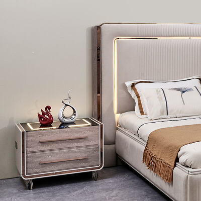 ขนาดพระ LED Headboard ห้องนอนหนังหรู กลมไม้ โมเดิร์น ห้องพักห้องนอนคู่ ครบชุดเฟอร์นิเจอร์