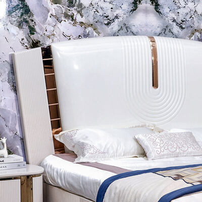 ชุดห้องนอนเตียงคิงไซส์หนังหรูหราไม้ ชุดห้องนอนผู้ใหญ่สองคน กรอบไม้ ชุดเฟอร์นิเจอร์ห้องนอนทันสมัยหรูหราครบชุด