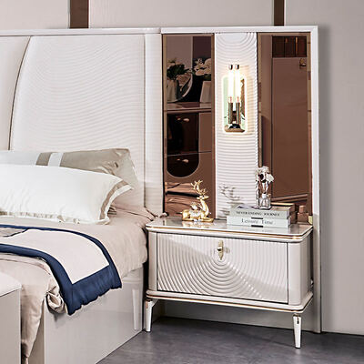 ชุดห้องนอนเตียงคิงไซส์หนังหรูหราไม้ ชุดห้องนอนผู้ใหญ่สองคน กรอบไม้ ชุดเฟอร์นิเจอร์ห้องนอนทันสมัยหรูหราครบชุด