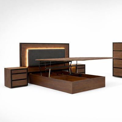 ชุดห้องนอนไม้แท้อเมริกันแบบเรียบง่าย ที่ปรับได้ เตียงคู่ ที่พักเก็บของ