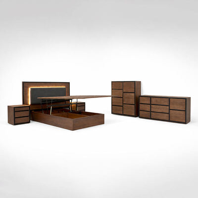 ชุดห้องนอนไม้แท้อเมริกันแบบเรียบง่าย ที่ปรับได้ เตียงคู่ ที่พักเก็บของ