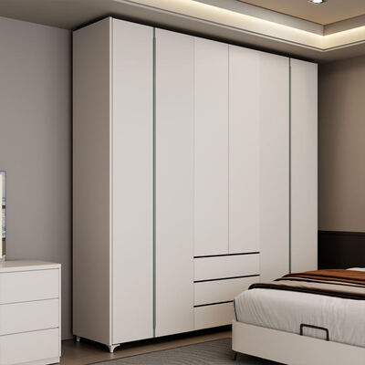 เซตห้องนอนไม้ระดับพรีเมี่ยมขนาดใหญ่ พร้อมห้องเก็บของ ให้บรรยากาศแบบขั้นต่ําที่สบายใจ สําหรับห้องนอนที่หรูหราทันสมัย