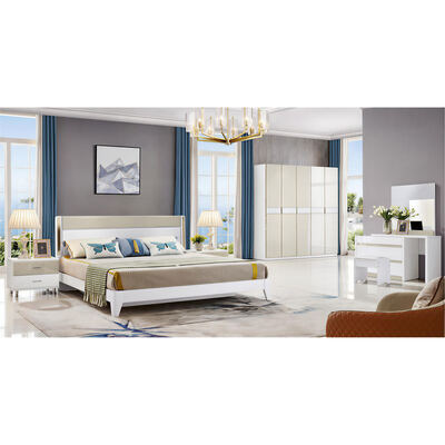 Modern luxury wooden bedroom sets furniture with storage reclining lighted headboard and simple assembly for home hotel apartment villa