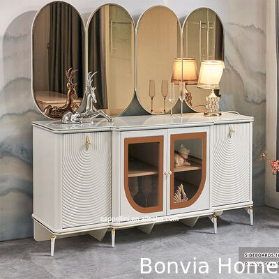 ชุดโต๊ะอาหารหรูหราสง่างามพร้อมเก้าอี้ 6 ที่นั่ง เฟอร์นิเจอร์บ้านเก็บของสีขาว ชุดห้องอาหารไม้ขนาดใหญ่ทันสมัยครบชุด