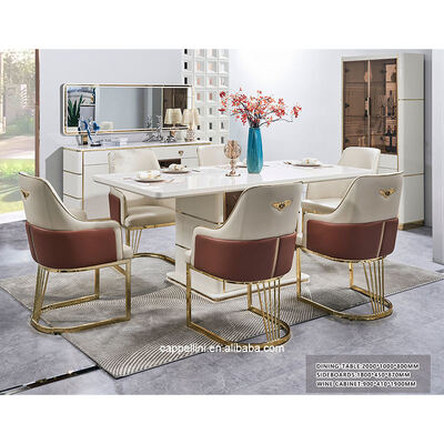 ตารางอาหารหรูหราสีขาวโมเดิร์น ชุด 6 ที่นั่ง ต้นไม้ เฟอร์นิเจอร์ห้องอาหาร ครบครันบ้าน ตารางอาหารกรอบไม้ ชุด 4 เก้าอี้