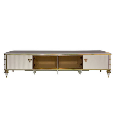 คุณภาพสูง ฐานทีวีไม้สีขาวสหรัฐ ใส่ของในบ้าน เฟอร์นิเจอร์โรงแรม โมเดิร์น MDF มหรูหรา ห้องนั่งเล่น ตู้ทีวี