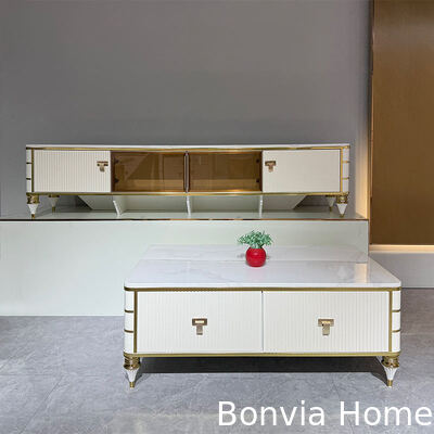 คุณภาพสูง ฐานทีวีไม้สีขาวสหรัฐ ใส่ของในบ้าน เฟอร์นิเจอร์โรงแรม โมเดิร์น MDF มหรูหรา ห้องนั่งเล่น ตู้ทีวี