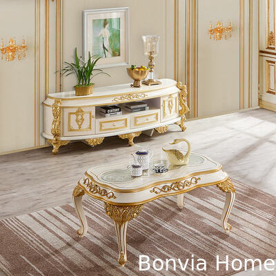 สไตล์ยุโรป ทองคํา Royal Luxury Coffee Table Set เฟอร์นิเจอร์บ้าน ฝรั่งเศส คลาสสิค ห้องนั่งเล่นไม้ขนาดใหญ่ ศูนย์กลาง โต๊ะกาแฟ