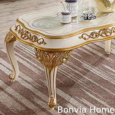 สไตล์ยุโรป ทองคํา Royal Luxury Coffee Table Set เฟอร์นิเจอร์บ้าน ฝรั่งเศส คลาสสิค ห้องนั่งเล่นไม้ขนาดใหญ่ ศูนย์กลาง โต๊ะกาแฟ