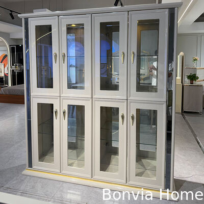 ชุดโต๊ะทานอาหารไม้หรูสีขาวพร้อมเก้าอี้ 6 ที่นั่ง เฟอร์นิเจอร์บ้าน โต๊ะทานอาหารพร้อมตู้ข้างตู้เก็บไวน์