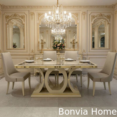 ชุดโต๊ะทานอาหารไม้หรูสีขาวพร้อมเก้าอี้ 6 ที่นั่ง เฟอร์นิเจอร์บ้าน โต๊ะทานอาหารพร้อมตู้ข้างตู้เก็บไวน์