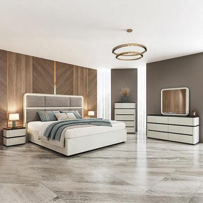 Chambre a Coucher ชุดห้องนอนหรูหราที่สมบูรณ์แบบหัวเตียงพร้อมไฟเตียงขนาดคิงไซส์โครงไม้คู่ชุดเฟอร์นิเจอร์ห้องนอนที่ทันสมัย