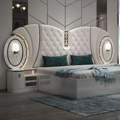ราคาปลีก เฟอร์นิเจอร์ห้องนอนโมเดิร์นหรูหรา เซ็ต king Size Bed Frame Master Room เซตห้องนอนเทิร์กครบครัน พร้อมไฟ LED
