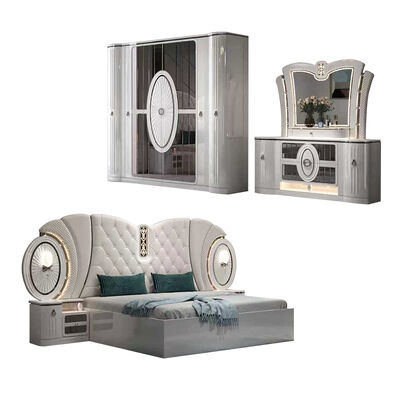 ราคาปลีก เฟอร์นิเจอร์ห้องนอนโมเดิร์นหรูหรา เซ็ต king Size Bed Frame Master Room เซตห้องนอนเทิร์กครบครัน พร้อมไฟ LED