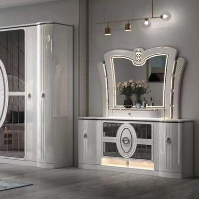 ราคาปลีก เฟอร์นิเจอร์ห้องนอนโมเดิร์นหรูหรา เซ็ต king Size Bed Frame Master Room เซตห้องนอนเทิร์กครบครัน พร้อมไฟ LED