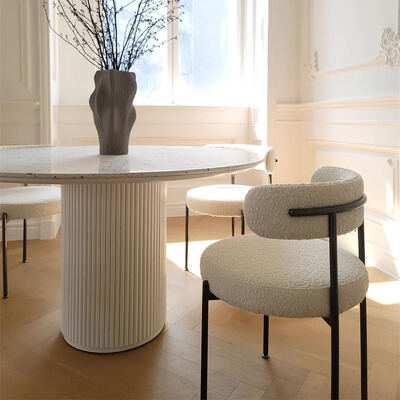 Nordic Homeเฟอร์นิเจอร์สีขาวโต๊ะรับประทานอาหารกลม 6 ที่นั่งไม้โมเดิร์นหรูหราโต๊ะรับประทานอาหารและเก้าอี้ชุดสำหรับห้องรับประทานอาหาร