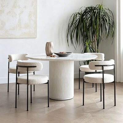 Nordic Homeเฟอร์นิเจอร์สีขาวโต๊ะรับประทานอาหารกลม 6 ที่นั่งไม้โมเดิร์นหรูหราโต๊ะรับประทานอาหารและเก้าอี้ชุดสำหรับห้องรับประทานอาหาร
