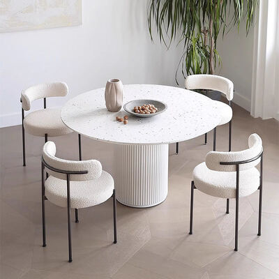 Nordic Homeเฟอร์นิเจอร์สีขาวโต๊ะรับประทานอาหารกลม 6 ที่นั่งไม้โมเดิร์นหรูหราโต๊ะรับประทานอาหารและเก้าอี้ชุดสำหรับห้องรับประทานอาหาร