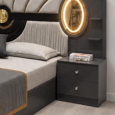 Turkish Royal Luxury Complete Bedroom Sets King Size Bedroom Suite Headboard Lighted Frame ตึกไม้ เฟอร์นิเจอร์ห้องนอนที่ทันสมัย