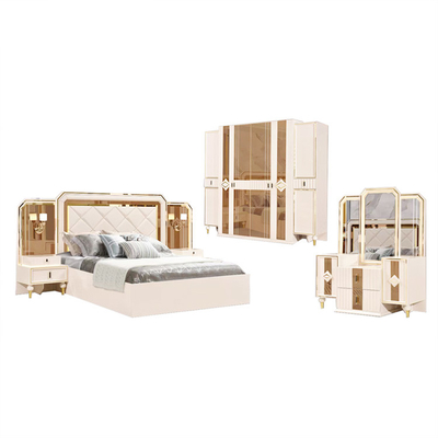ห้องนอน MDF Board Glass Villa ชุดเฟอร์นิเจอร์พร้อมพนักพิงขนาดใหญ่