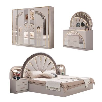Turkish Modern ครบชุดเฟอร์นิเจอร์ห้องนอน รุ่นหรู ขนาดกษัตริย์ เตียง 5 ชิ้น กรอบไม้ ราคาถูก ครบชุดเฟอร์นิเจอร์ห้องนอนเล็ก